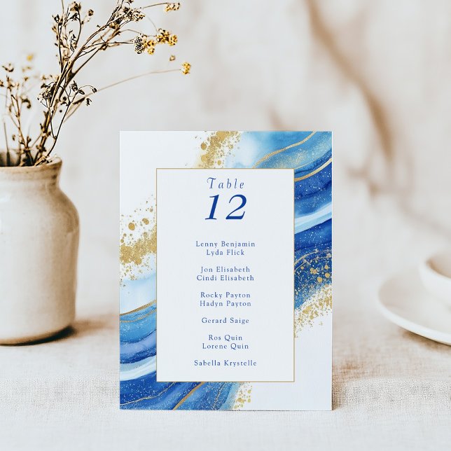 Elegant Blue and Gold Watercolor Table Number Card (Creator Uploaded)