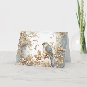 Elegant Blue and Gold Winter Bird Design   Card