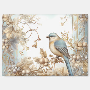 Elegant Blue and Gold Winter Bird Design - Magnet