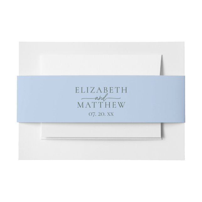 Elegant Blue and Green Calligraphy Script Wedding Invitation Belly Band (Front Example)