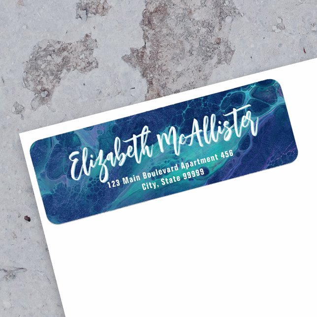 Elegant Blue and Green Marbled Return Address Label (Creator Uploaded)