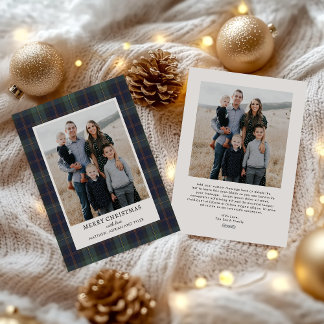 Elegant Blue and Green Plaid Photo Christmas  Holiday Card