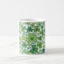 Elegant Blue and Green Shamrock Clover Pattern Cof