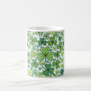 Elegant Blue and Green Shamrock Clover Pattern Cof Coffee Mug