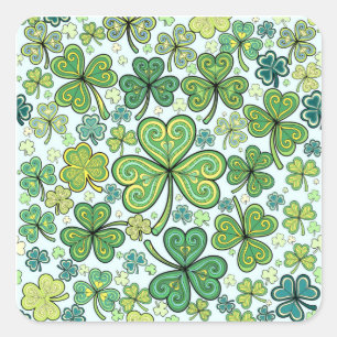 Elegant Blue and Green Shamrock Pattern Sticker