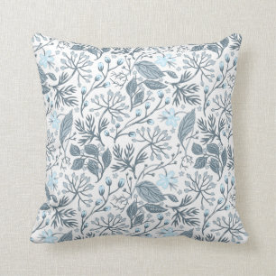 elegant blue and grey leaves cushion