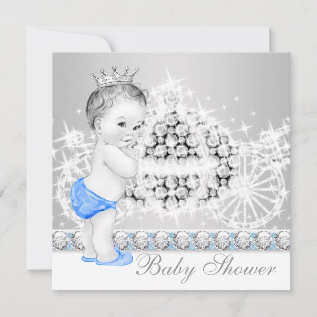 Elegant Blue and Grey Prince Baby Shower Invitation (Front)