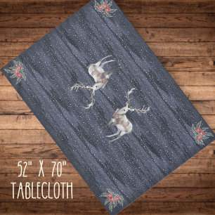 Elegant Blue and Grey Snowy Reindeer Christmas  Tablecloth