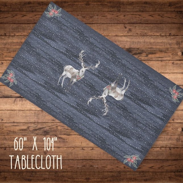 Elegant Blue and Grey Snowy Reindeer Christmas  Tablecloth (Creator Uploaded)