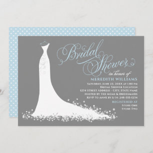 Elegant Blue and Grey Wedding Gown Bridal Shower Invitation