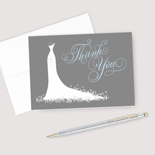 Elegant Blue and Grey Wedding Gown Bridal Shower Thank You Card (Creator Uploaded)