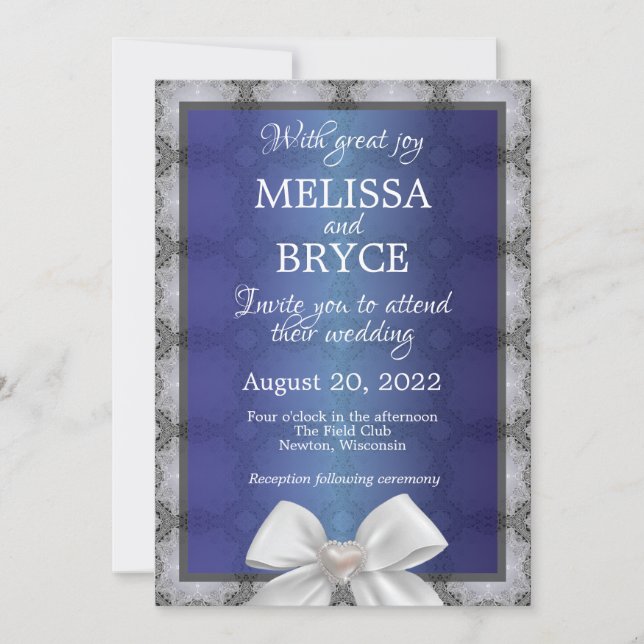 Elegant blue and grey wedding invitation (Front)