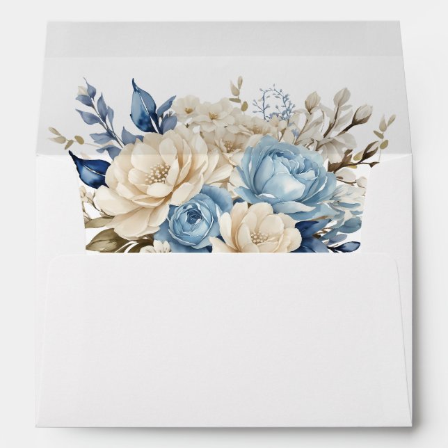 Elegant Blue and Ivory Rose Wedding Envelope (Back (Bottom))