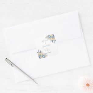 Elegant Blue and Ivory Rose Wedding Square Sticker