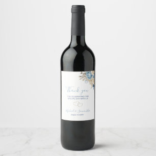 Elegant Blue and Ivory Rose Wedding Wine Label