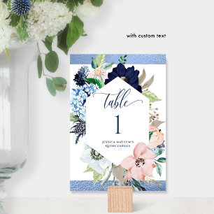 Elegant Blue and Pink Floral Quinceañera Table Number