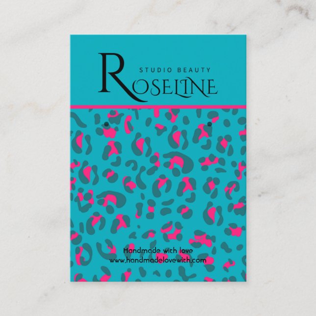Elegant Blue and pink Leopard Print Display Card (Front)