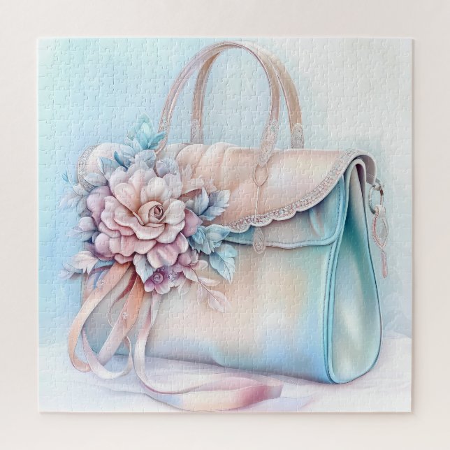 Elegant Blue and Pink Pastel Handbag  Jigsaw Puzzle (Vertical)