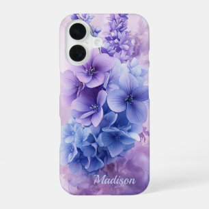 Elegant Blue and Purple Floral  iPhone 16 Case 
