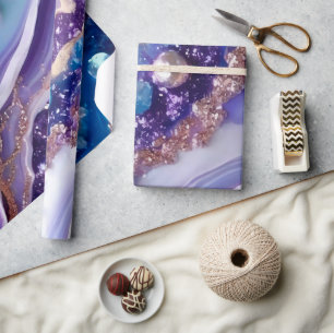 Elegant Blue and Purple Glitter Marble Pattern Wrapping Paper