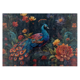 Elegant Blue and range Peacock Star Filled Garden Cutting Board