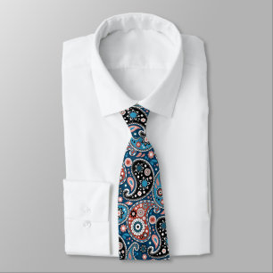 Elegant Blue and Red Persian Paisley Print Tie