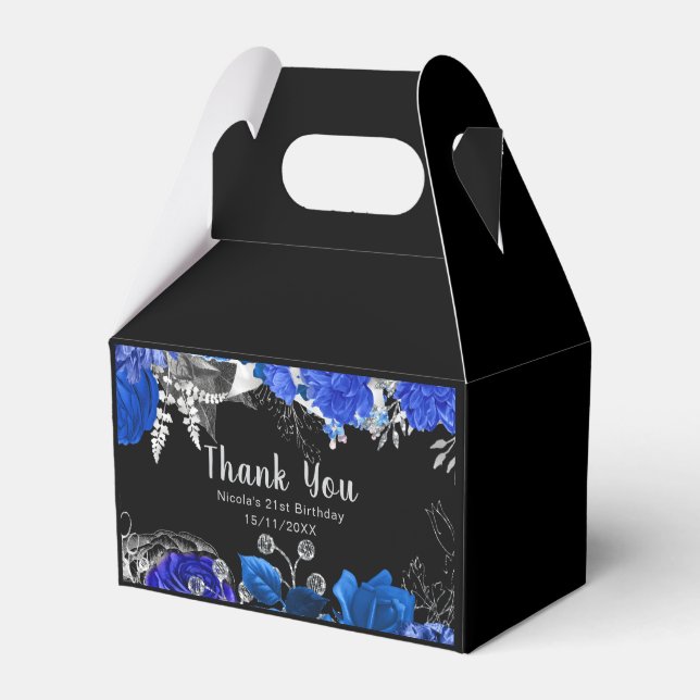 Elegant Blue and Silver Flowers Birthday Party Favour Box (Front Side)