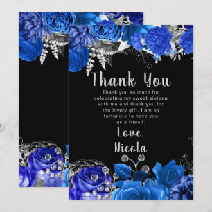 Elegant Blue and Silver Flowers Sweet Sixteen Thank You Card