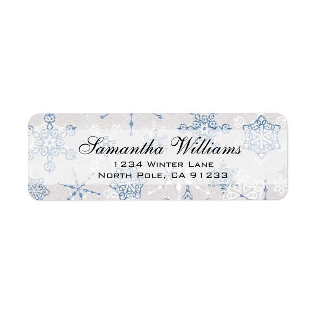 Elegant Blue and SIlver Holiday Snowflake Return Address Label (Front)