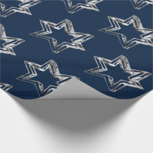 Elegant Blue and Silver Look Stars Pattern Wrapping Paper