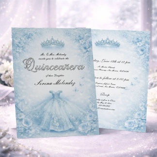 Elegant Blue and Silver Quinceanera Invitation