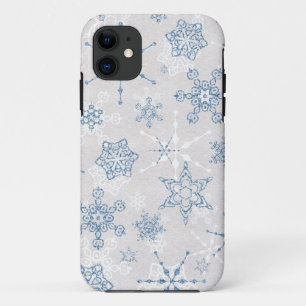 Elegant Blue and Silver Winter Snowflake iPhone 11 Case
