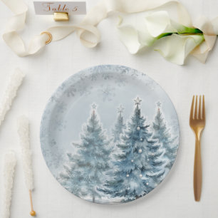 Elegant Blue and silver Winter Wonderland Paper Plate