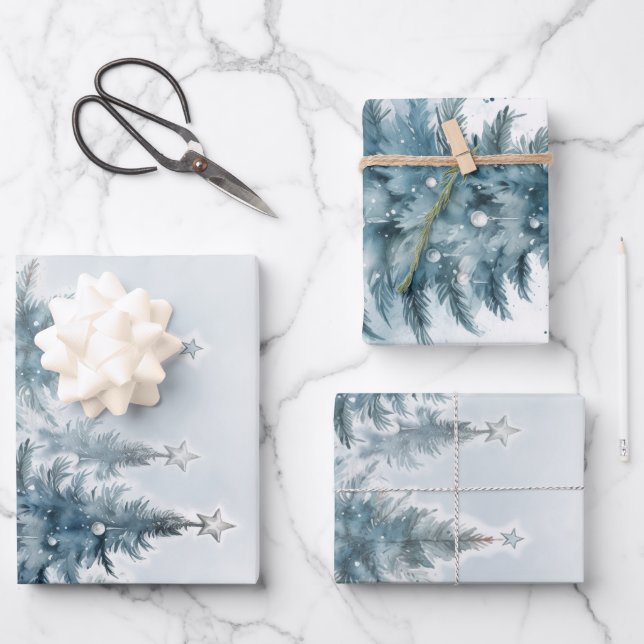 Elegant Blue and silver Winter Wonderland  Wrapping Paper Sheet (Front)