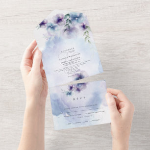 Elegant Blue and Violet Floral All In One Invitation