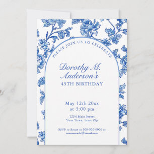 Elegant Blue and White 45th Birthday Party  Invitation