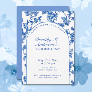 Elegant Blue and White 45th Birthday Party Invitation