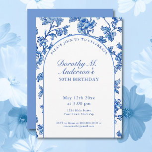 Elegant Blue and White 50th Birthday Party  Invitation