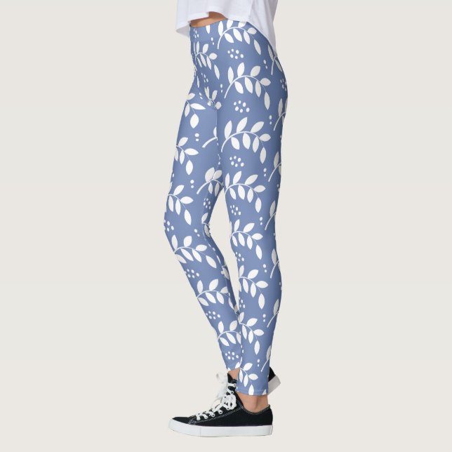 Elegant Blue and White Berries and Branches Leggings (Left)