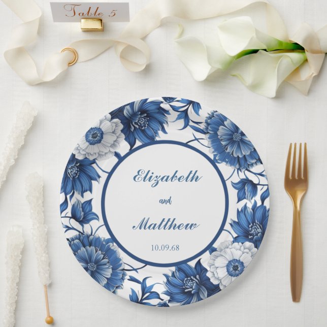 Elegant blue and white Chinoiserie antique Wedding Paper Plate (Wedding)