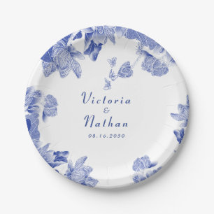 Elegant Blue and White Chinoiserie Floral Wedding Paper Plate