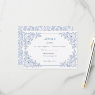 Elegant Blue and White Chinoiserie Floral Wedding  RSVP Card