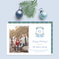 Elegant Blue And White Christmas Monogram Photo