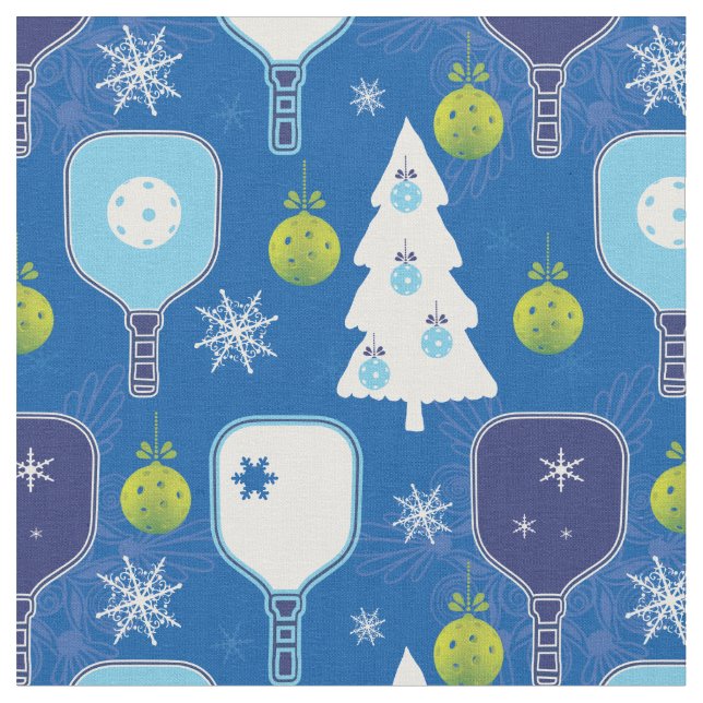 Elegant blue and white Christmas pickleball Fabric (Close Up)
