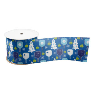 Elegant blue and white Christmas pickleball  Satin Ribbon