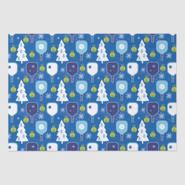 Elegant blue and white Christmas pickleball Tissue Paper (Front)