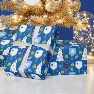 Elegant blue and white Christmas pickleball  Wrapping Paper