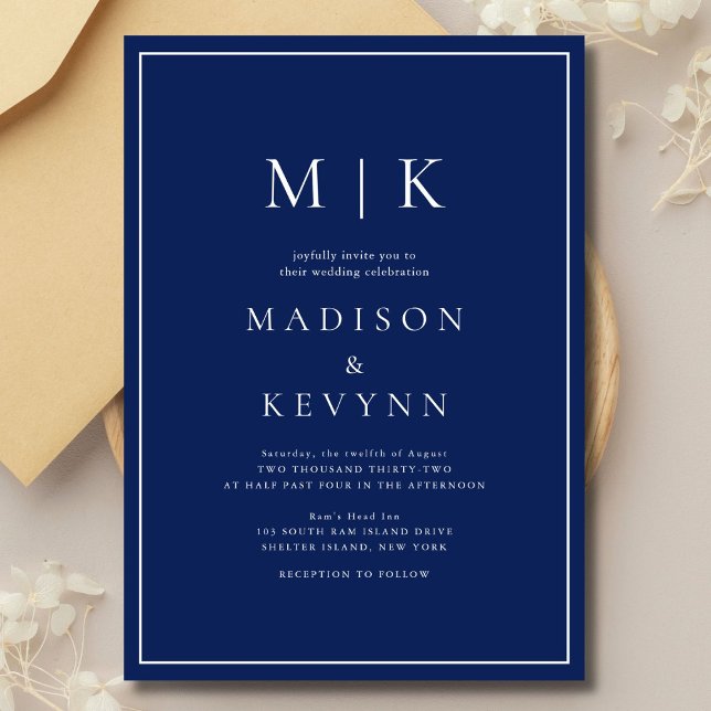 Elegant Blue and White Classic Wedding Invitation (Creator Uploaded)