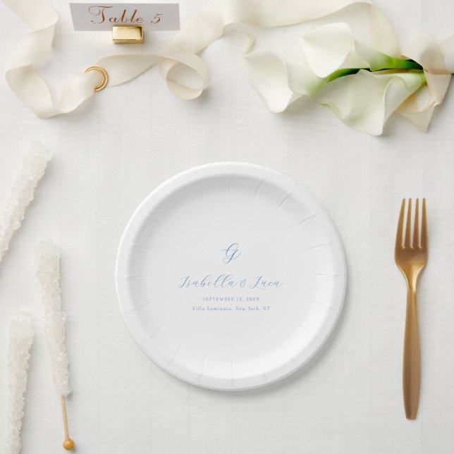 Elegant Blue and White Coastal Chic Wedding Paper Plate (Wedding)