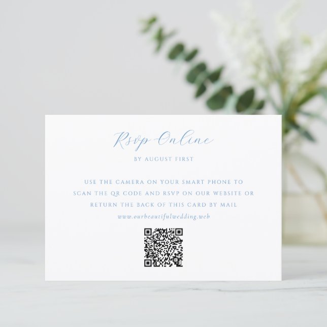 Elegant Blue and White Coastal Chic Wedding RSVP Card (Standing Front)